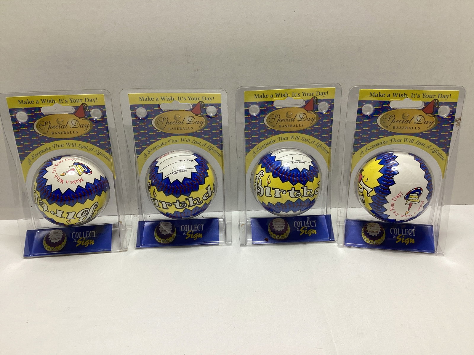 Four Happy Birthday Baseballs: .