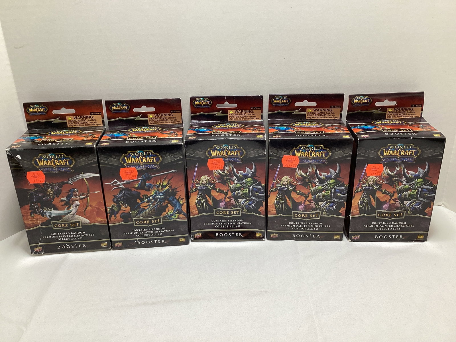 Five Upper Deck World of Warcraft Miniature Mystery Booster Boxes: .