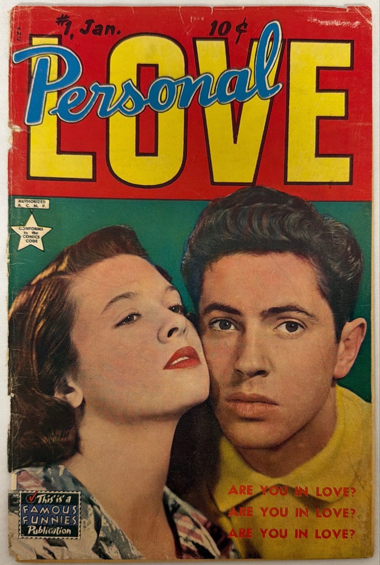Personal Love 1 Famous Funnies Comic Book: 1950, cover detached, please preview and see all photos for condition