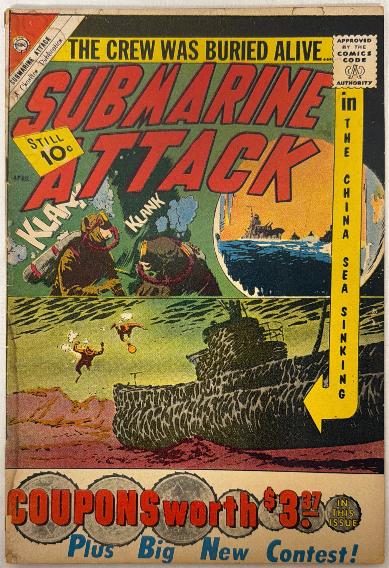 Submarine Attack 27 Charlton War Comic Book: 1961, cover detached at bottom staple, please preview and see all photos for condition