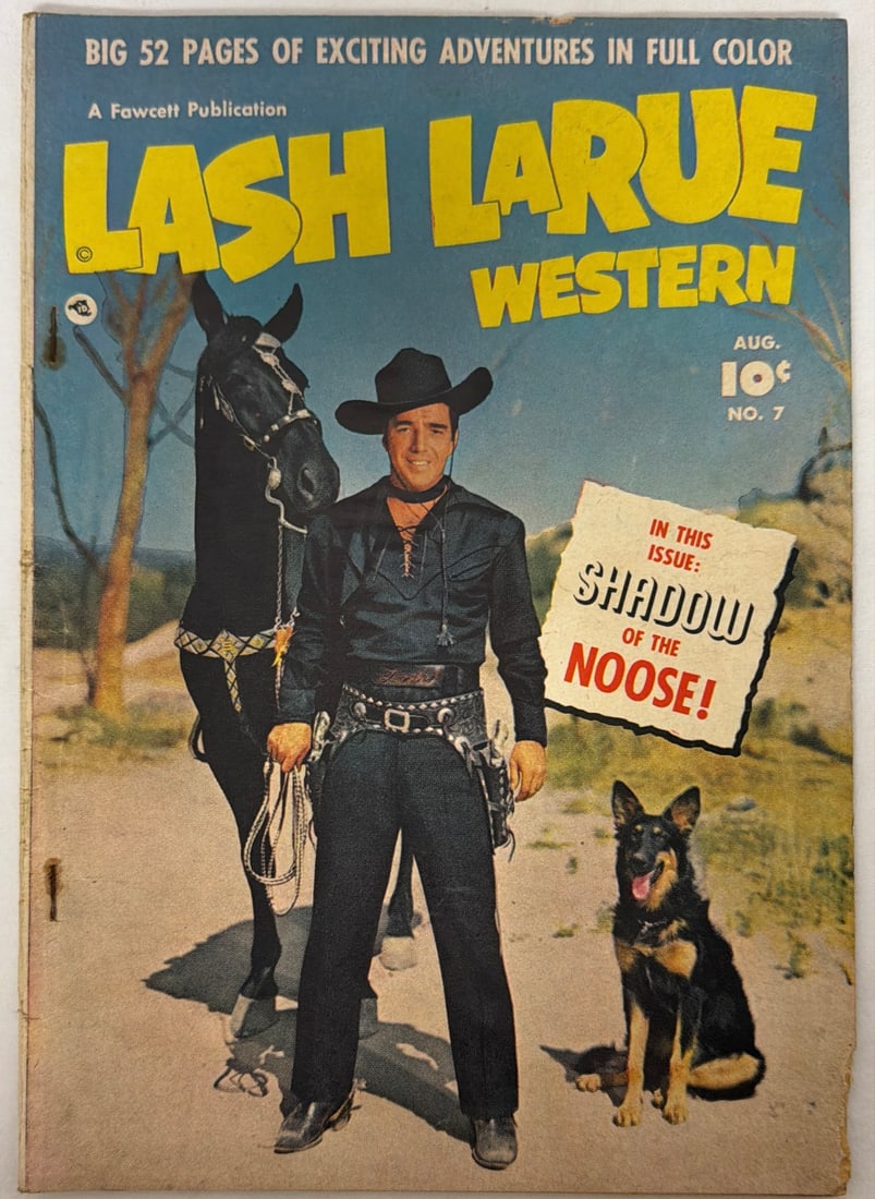 Lash Larue Western 7 Fawcett Comic Book: 1950, cover detached at top staple, please preview and see all photos for condition