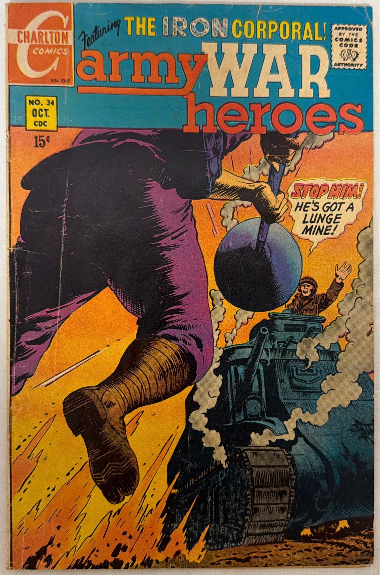 Army War Heroes 34 Charlton Comic Book: 1969, please preview and see all photos for condition