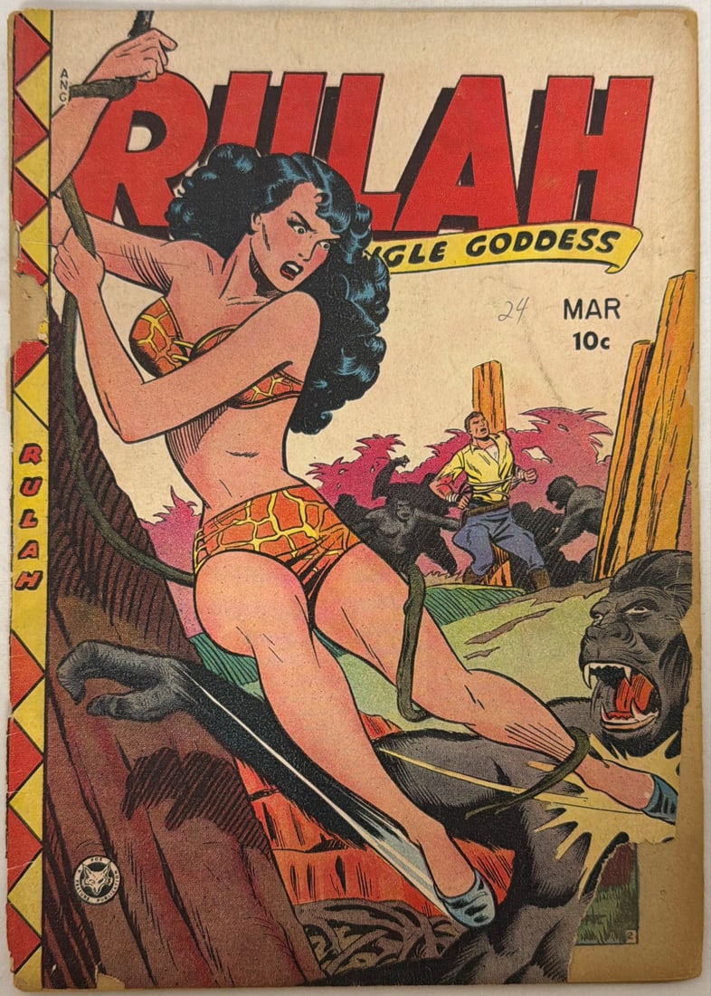 Rulah Jungle Goddess 24 Fox Comic Book: 1949, cover detached and split, please preview and see all photos for condition