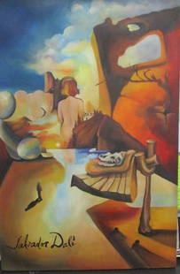 "Surreal Dreamscape" Salvador Dalí Oil on Canvas: "Enjoy FREE shipping on all items in this auction!""Surreal Dreamscape" by Salvador Dalí (Oil on Canvas, 24” x 16”).This striking piece, signed by the legendary surrealist Salvador