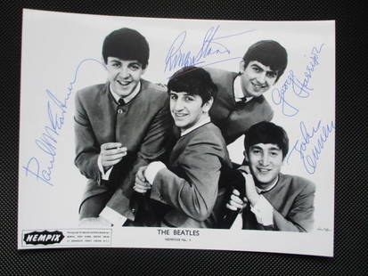 The Beatles Signed 1964 "Nempix" Promotional Photo, Close Up Image: "Enjoy FREE shipping on all items in this auction!"The Beatles Signed 1964 "Nempix" Promotional Photo, Close Up ImageThe Beatles Signed 1964 NEMS/NEMPIX Close-Up Promotional Photo with COA – Bold