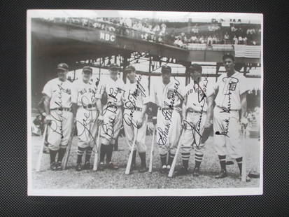 1938 Baseball All-Star Team Photo Signed Lou Gehrig, Jimmie Fox, Joe DiMaggio etc: "Enjoy FREE shipping on all items in this auction!"1938 Baseball All-Star Team Photo Signed Lou Gehrig, Jimmie Fox, Joe DiMaggio, Joe Cronin, Bill Dickey, Charlie Gehringer, Hank Greenberg.1938