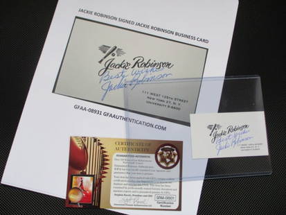 Jackie Robinson Signed Business Card: "Enjoy FREE shipping on all items in this auction!"Jackie Robinson Signed Business Card.Jackie Robinson Signed Business Card with COA – Rare Signature of Baseball’s Barrier-Breaking