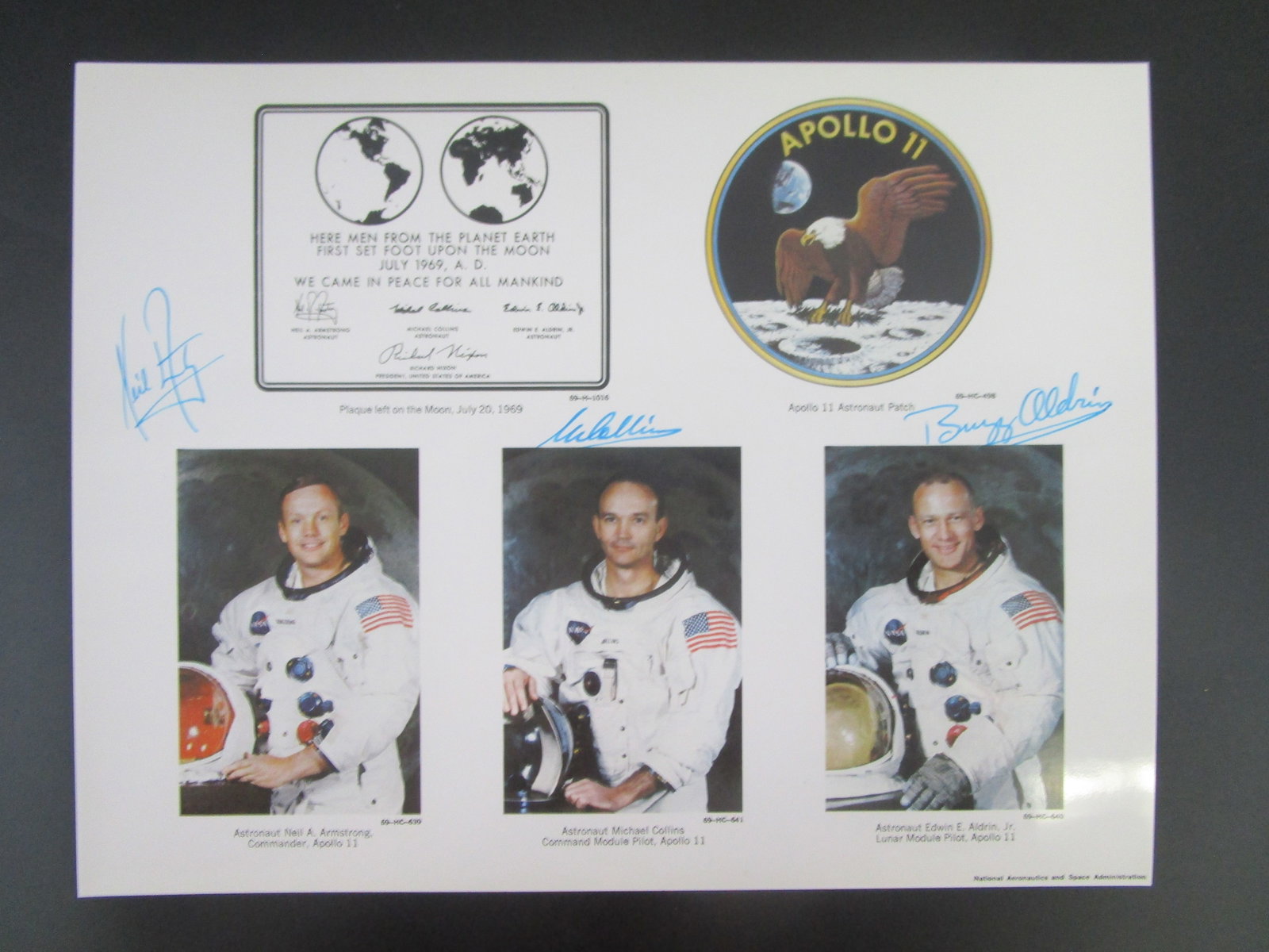 Apollo 11 Crew Signed 14” x 11” Lithograph with Certificate (1 of 4)