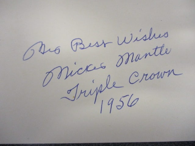 Mickey Mantle Signed Postcard – Celebrating His 1956 Triple Crown Season (1 of 2)