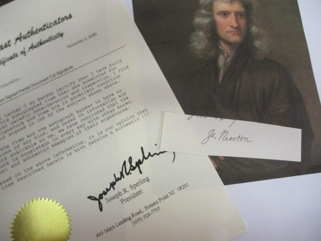 Isaac Newton Signed Partial Document Cut Signature with Certificate (1 of 1)