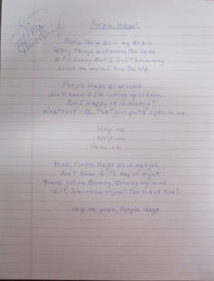 Jimi Hendrix Signed “Purple Haze” Handwritten Lyrics by Stagehands with Certificate: "Enjoy FREE shipping on all items in this auction!"Jimi Hendrix Signed "Purple Haze" Lyrics – Handwritten by Stage Crew, Boldly Signed by Hendrix – With Certificate of Authenticity.Offered here is