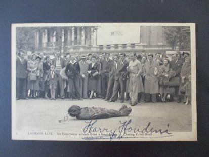 Harry Houdini Signed Postcard with Certificate of Authenticity: "Enjoy FREE shipping on all items in this auction!"Harry Houdini Signed Postcard with Certificate of Authenticity.Offered is a rare and captivating signed postcard from the legendary magician and esca
