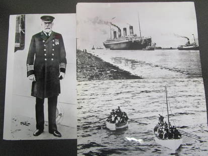 RMS Titanic Three Memorabilia Photographs – Captain Smith, The Titanic, and Lifeboat Passengers (: Set of Three Titanic Memorabilia Photographs – Captain Smith, The Titanic, and Lifeboat Passengers (Each 12&rdquo; x 8&rdquo;).Offered here is a poignant and visually striking set of three Titanic m