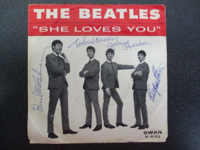 The Beatles Signed “She Loves You” 45 RPM Record Cover with Certificate of Authenticity (1 of 3)