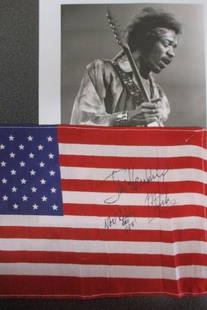 Jimi Hendrix Signed 12” x 8” American Flag with Certificate of Authenticity: "Enjoy FREE shipping on all items in this auction!"Jimi Hendrix Signed 12” x 8” American Flag with Certificate of Authenticity.A powerful and iconic piece of rock and roll history, this 12