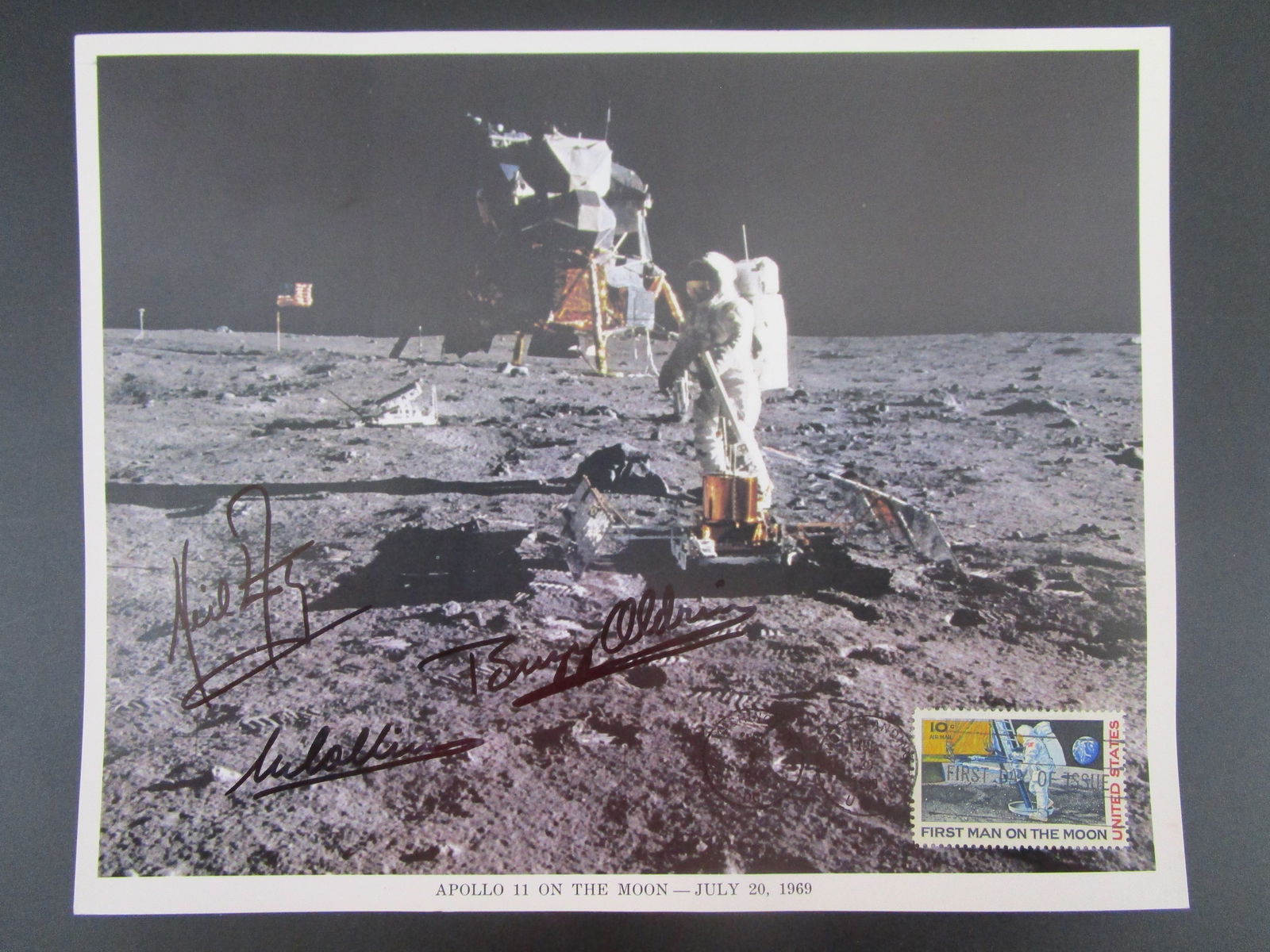Apollo 11 Crew Signed 8" x 10" Lithograph of "First Man on the Moon" – Signed by Neil Armstrong, (1 of 2)