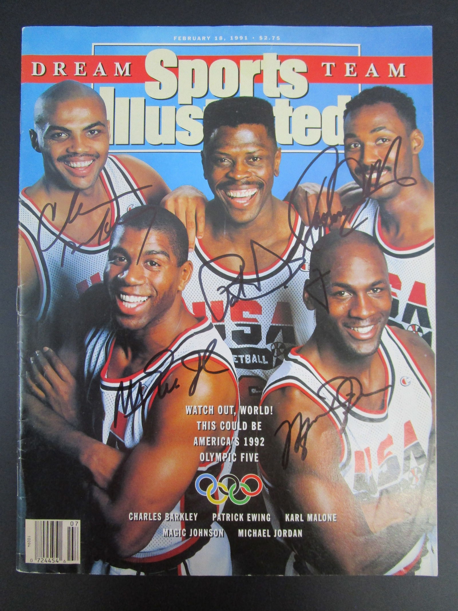 Sports Illustrated Cover Signed by Michael Jordan, Magic Johnson, Charles Barkley, Karl Malone, and (1 of 4)