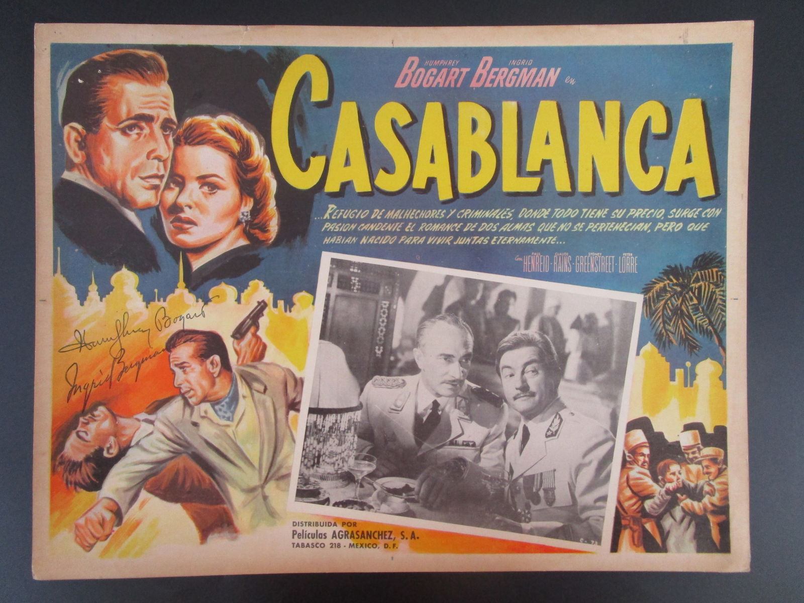 Casablanca Movie Poster Signed by Humphrey Bogart and Ingrid Bergman – 17" x 13" with Certificate (1 of 4)
