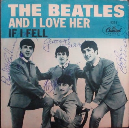 The Beatles – Signed “And I Love Her” 45 RPM Record Cover with Certificate (1 of 1)