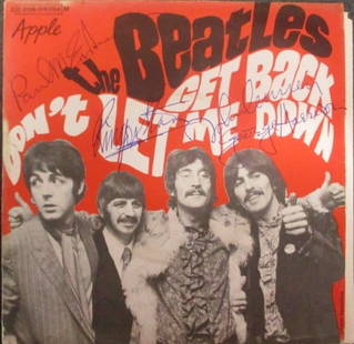 The Beatles – Signed “Get Back” 45 RPM Record Cover with Certificate of Authenticity: The Beatles – Signed “Get Back” 45 RPM Record Cover with Certificate of Authenticity.An exceptional collectible from the legendary Beatles — an original 45 RPM record cover for Get Back, p
