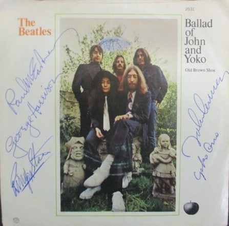 The Beatles Signed “The Ballad of John and Yoko” 45 RPM Record Cover with Certificate (1 of 1)