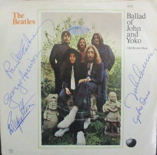 The Beatles Signed “The Ballad of John and Yoko” 45 RPM Record Cover with Certificate: "Enjoy FREE shipping on all items in this auction!"The Beatles Signed “The Ballad of John and Yoko&rdquo; 45 RPM Record Cover with Certificate of Authenticity.An exceptionally rare and historic coll