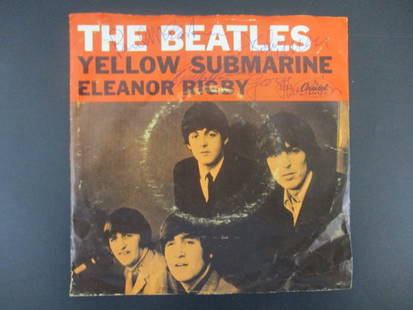 Beatles Signed "Yellow Submarine" 45 RPM Record Cover with Certificate of Authenticity: Beatles Signed "Yellow Submarine" 45 RPM Record Cover with Certificate of Authenticity.Offered here is an original 45 RPM record cover for the Beatles’ iconic hit Yellow Submarine, beautifully hand-
