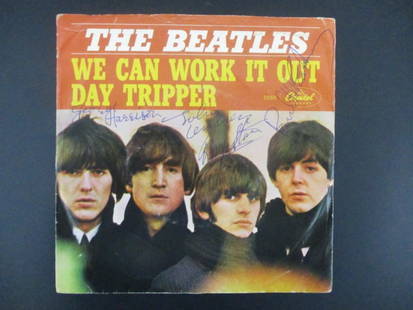 Beatles Signed "We Can Work It Out" 45 RPM Record Cover with Certificate of Authenticity: Beatles Signed "We Can Work It Out" 45 RPM Record Cover with Certificate of Authenticity.Presented is an original 45 RPM record cover for the Beatles’ timeless hit We Can Work It Out, personally han