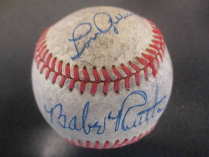 Babe Ruth and Lou Gehrig Signed Official Baseball – With Certificate: Babe Ruth and Lou Gehrig Signed Official Baseball – With Certificate.An extraordinary and rare collectible, this official baseball is personally signed by two of baseball’s most legendary icons: B