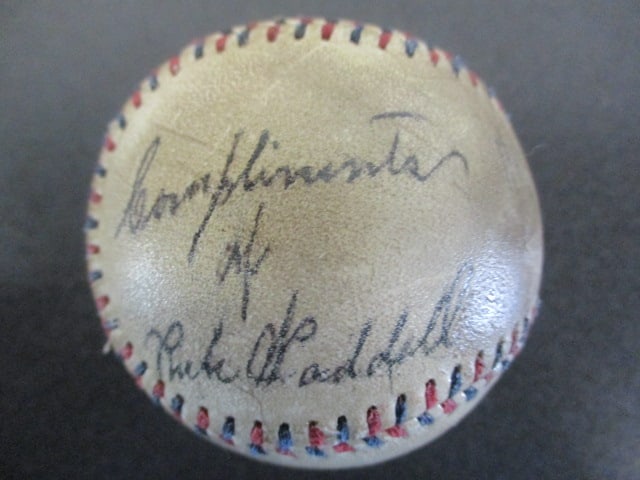 Rube Waddell Signed Official League Red and Blue Stitched Baseball with Certificate of Authenticity (1 of 3)