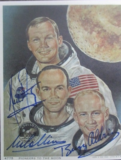 Apollo 11 “Pioneers to the Moon” Signed Lithograph – Armstrong, Collins & Aldrin (5” (1 of 2)