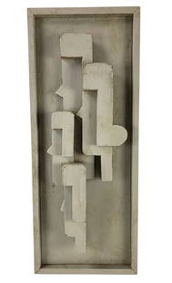 Mel Smilow (American, 1922-2002) Mid-Century Modern Carved Wood Sculpture - #SW-3: Signed on verso.Title: Family.Framed without glass.Condition: light soiling, minor losses noted.30-1/2"H x 12-5/8"W x 2"DLOCAL PICK-UP: SATURDAY, JULY 12TH FROM 10AM-4PM.LOCATION: 35 MECHANIC STREET,