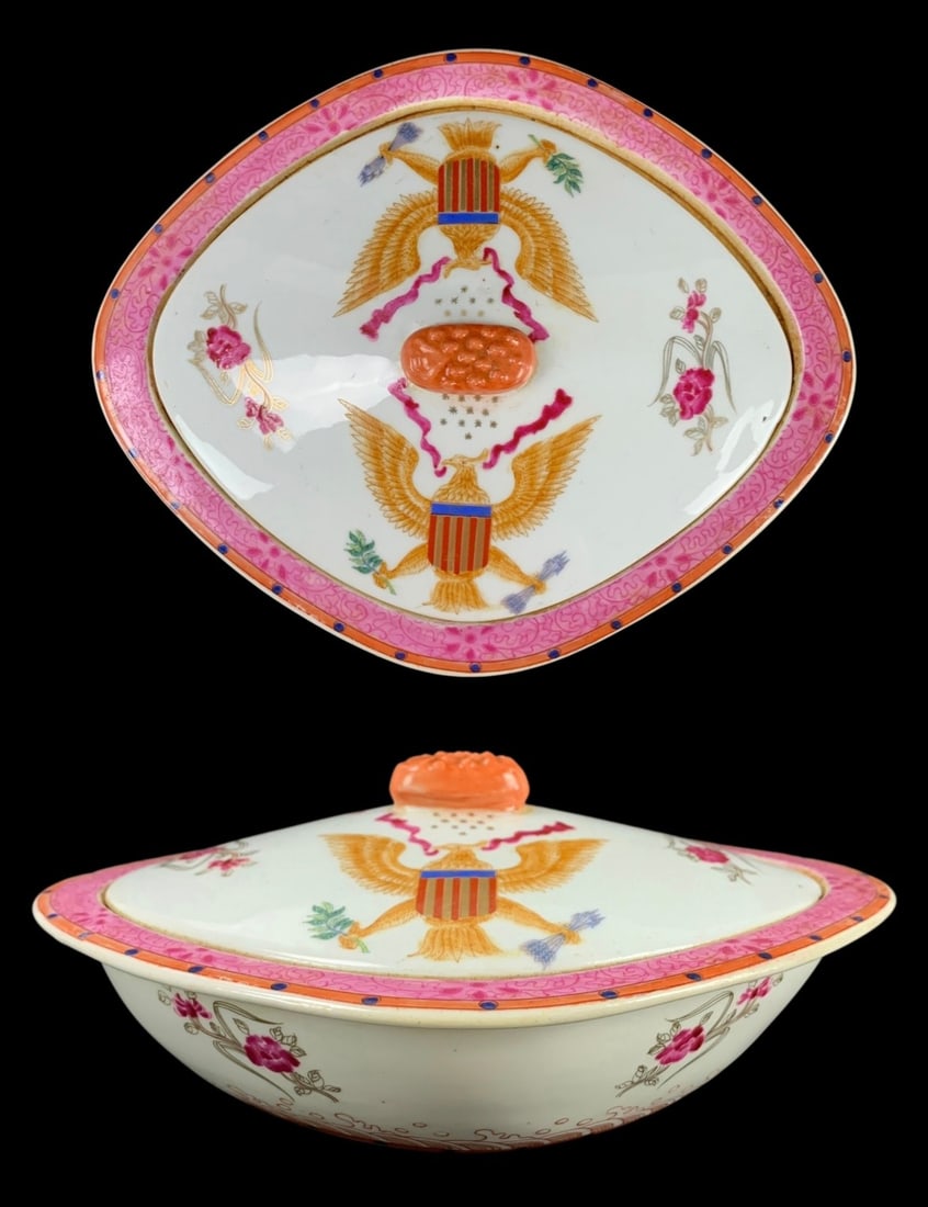 Chinese Export Style Armorial Porcelain Covered Vegetable Bowl - #FS-2 (1 of 12)