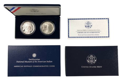 2001 Smithsonian National Museum American Buffalo Commemorative Silver Coin Set - #FS-4: Includes two uncirculated coins, certificate of authenticity, original protective case and box.LOCAL PICK-UP: SATURDAY, JULY 12TH FROM 10AM-4PM.LOCATION: 35 MECHANIC STREET, AMENIA, NY 12501INVOICES M