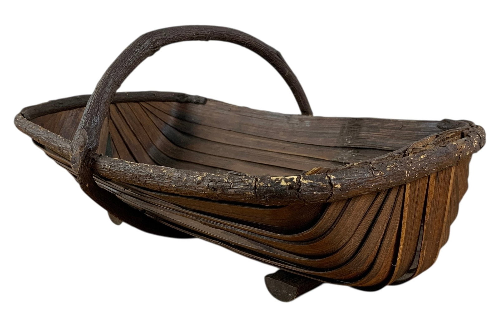 Antique Wooden Garden Trug - #S7-1: Bentwood construction, good condition overall. 8-5/8"H x 16-1/2"W x 11"D LOCAL PICK-UP: SATURDAY, JULY 12TH FROM 10AM-4PM. LOCATION: 35 MECHANIC STREET, AMENIA, NY 12501 INVOICES MUST BE PAID PRIOR TO