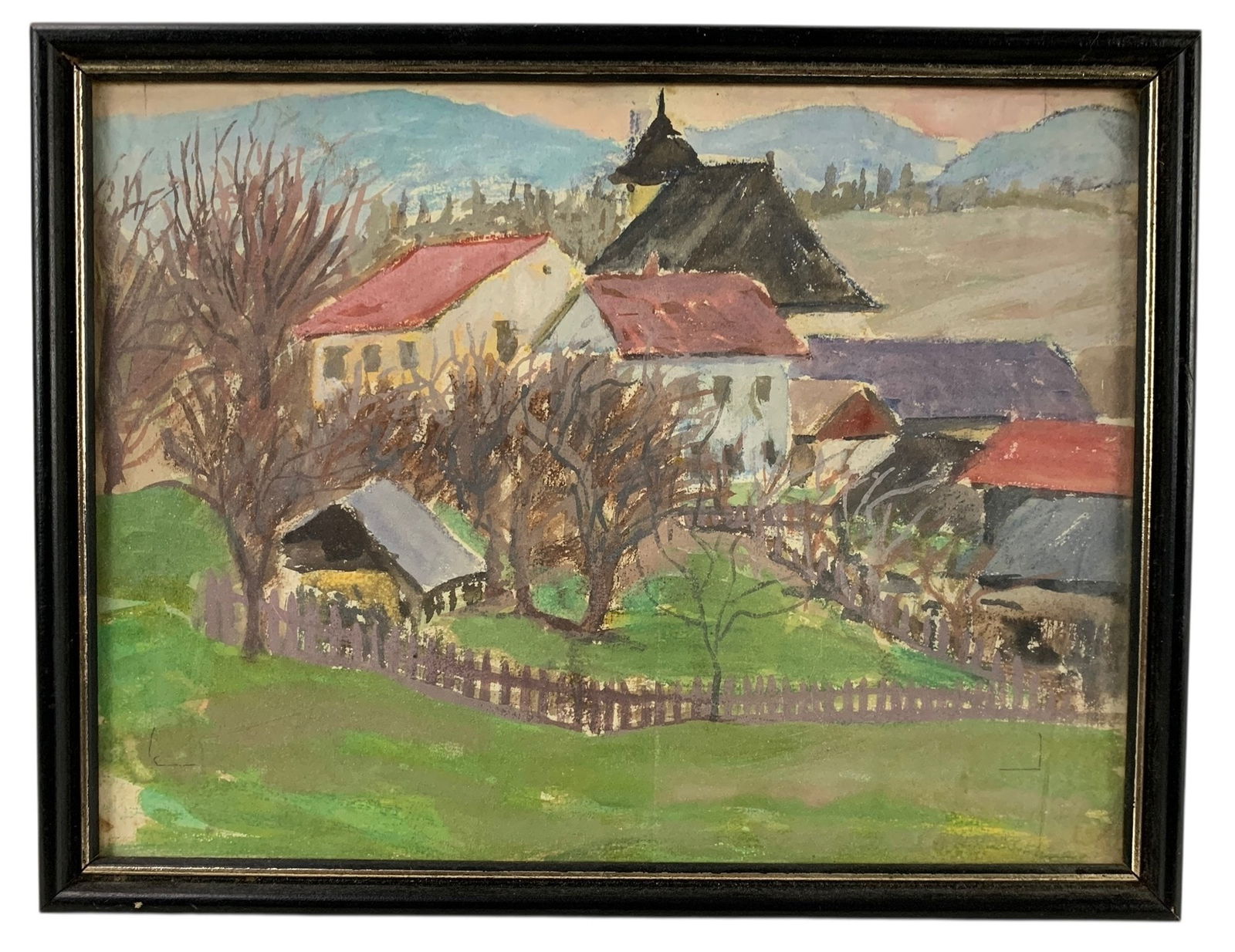 1929 Watercolor Painting, "Village Near Prague" Signed Rudolf West - #C3 (1 of 7)
