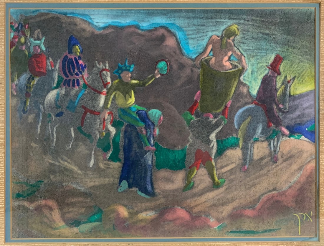 Medieval Procession Watercolor Painting, Signed - #B-3 (1 of 9)