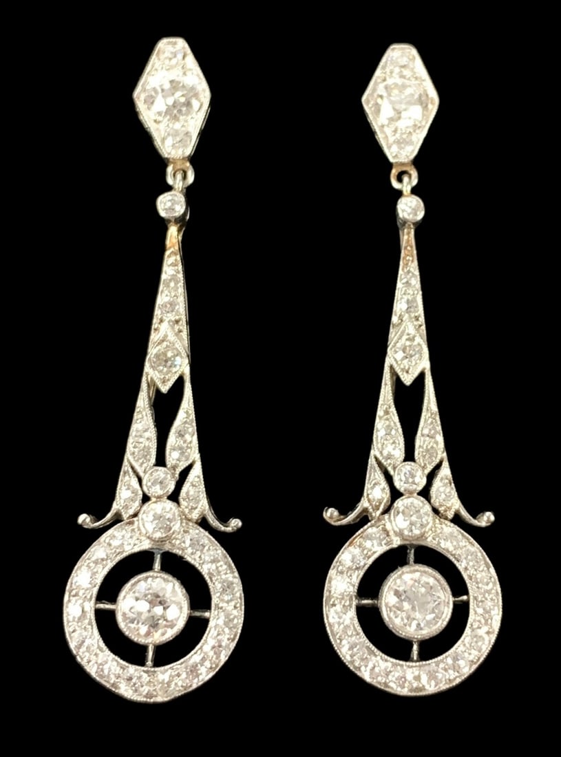 1920's Art Deco Platinum Diamond Drop Earrings - #JC-B (1 of 8)
