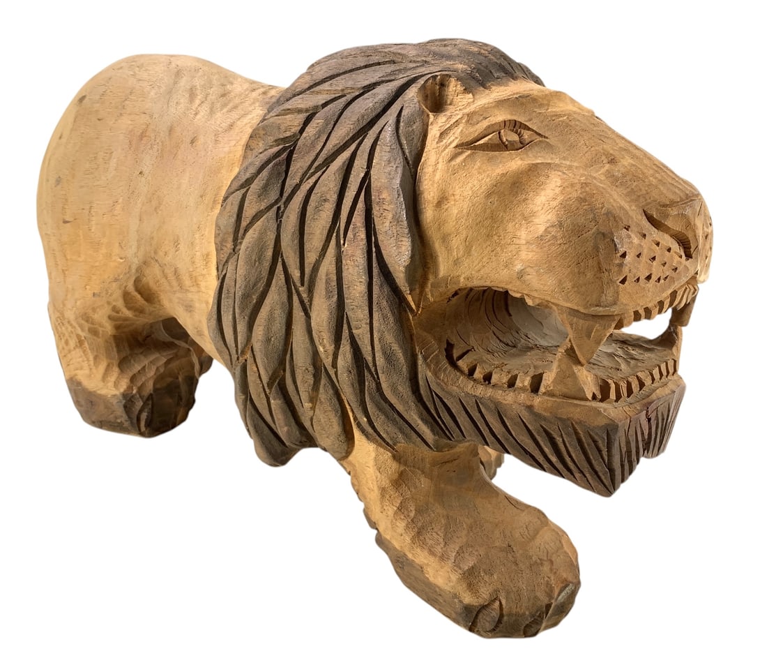 Mid-Century Hand Carved Lion Wooden Statue - #S10-1 (1 of 10)
