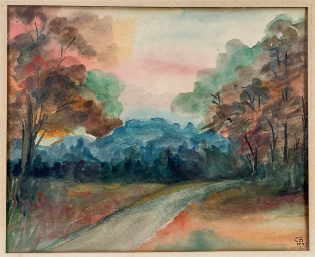 1973 Impressionist Country Landscape Watercolor Painting, Signed - #A6 (1 of 6)