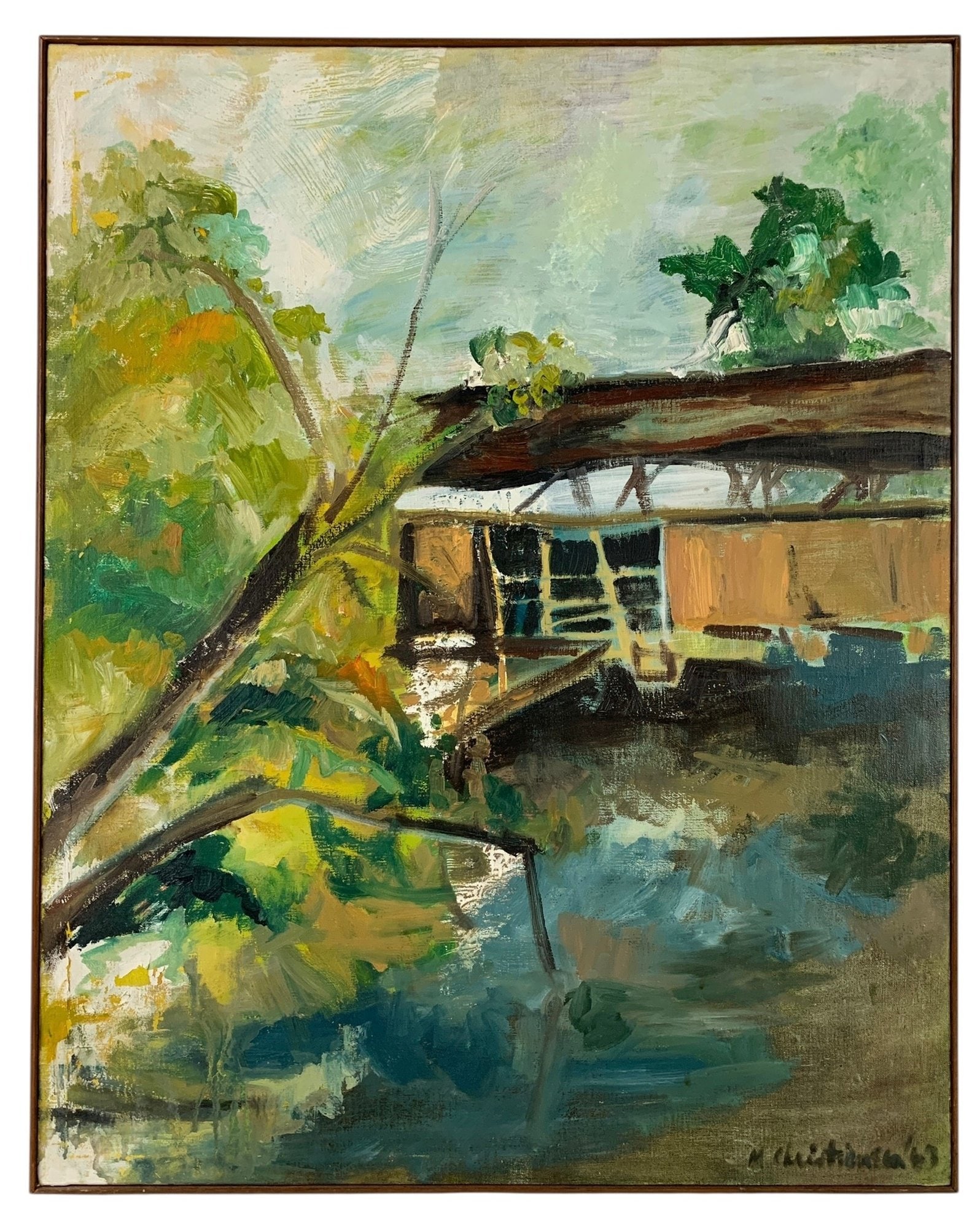 1963 Abstract Landscape Oil On Canvas Painting, Signed M. Christiansen - #A10 (1 of 9)