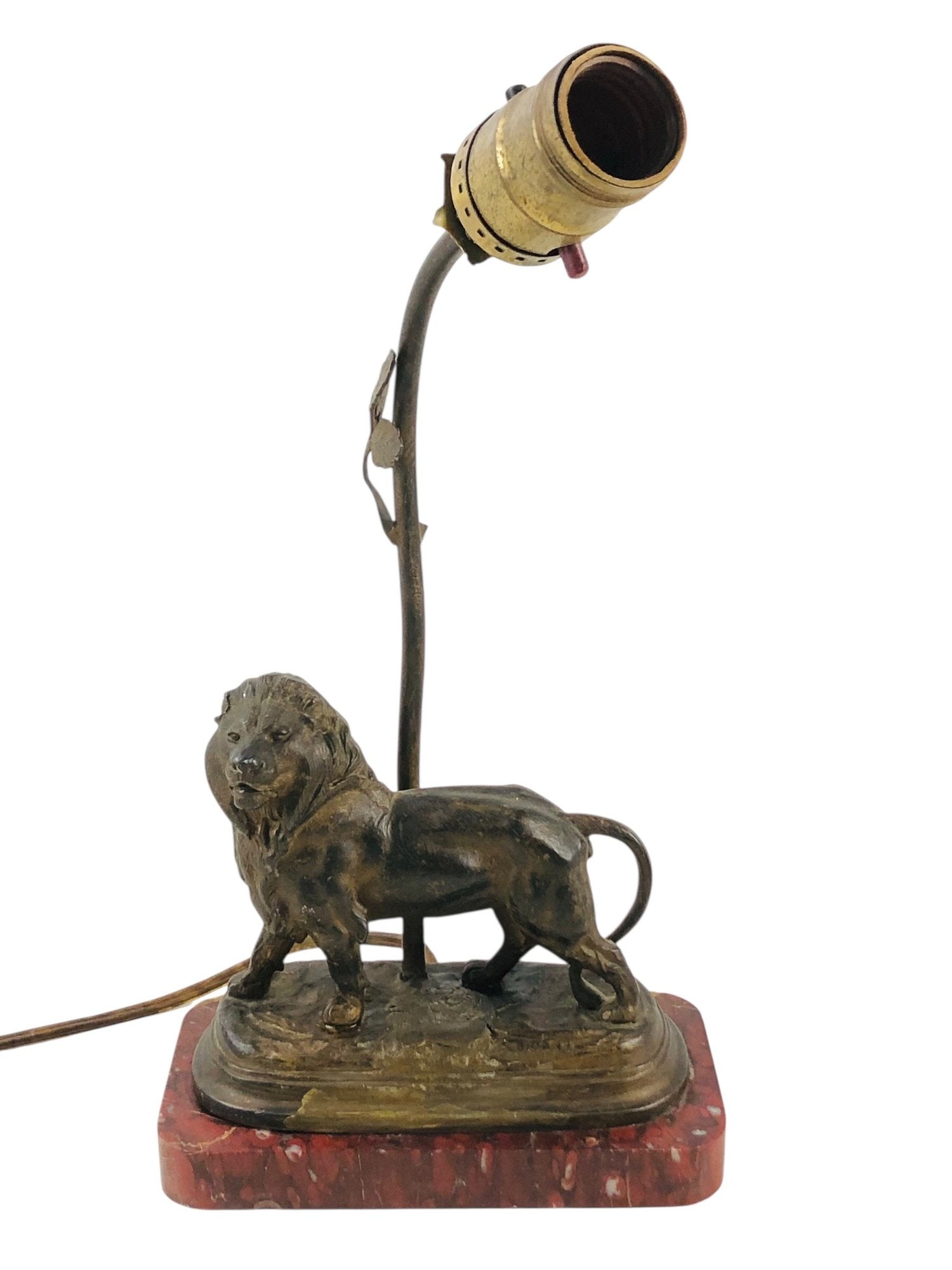 Vintage Cast Bronze & Marble Lion Desk Lamp, Signed - #S16-5 (1 of 8)