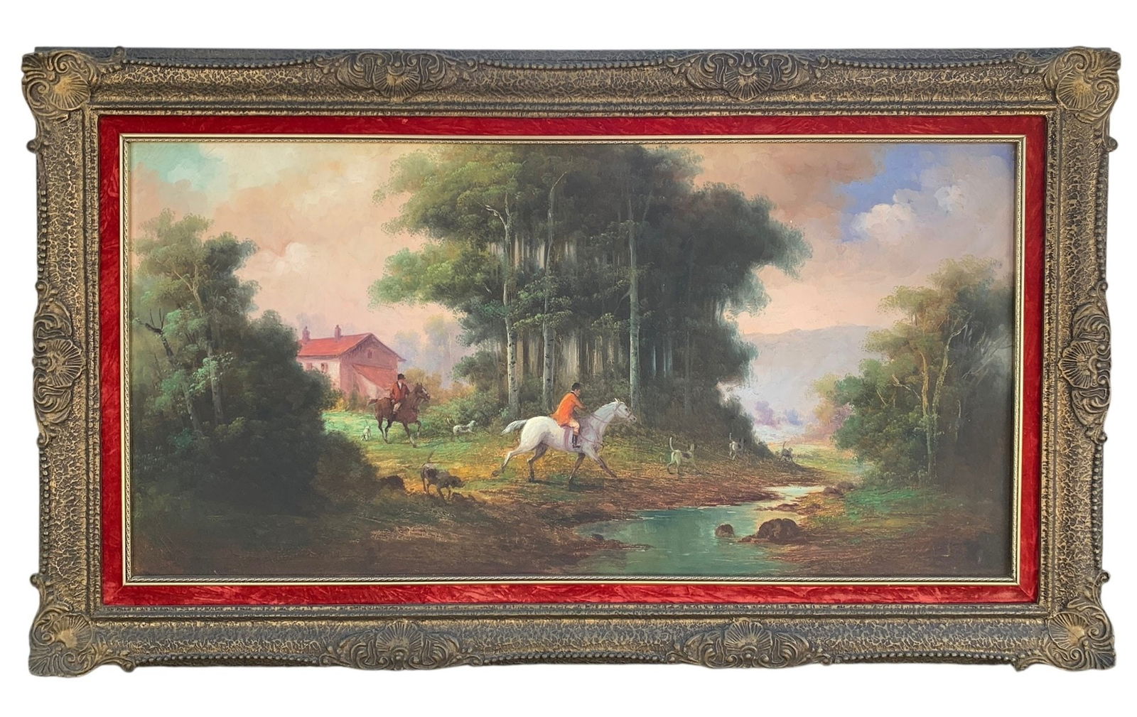 English Hunt Scene Oil On Canvas Painting, Framed - #SW-7 (1 of 9)