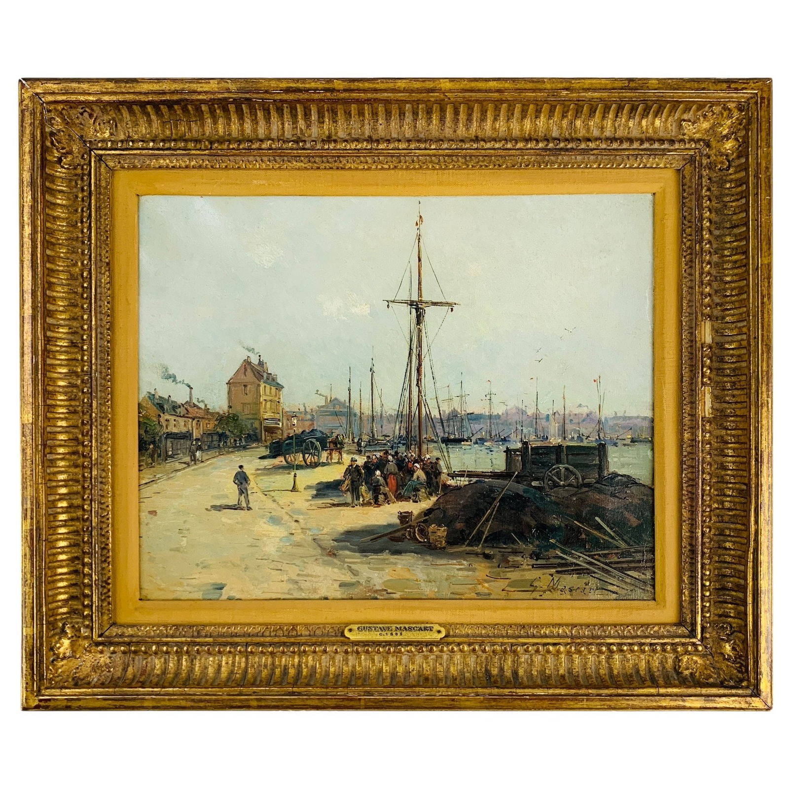 Gustave Mascart (France, 1834-1914) Signed River Port Oil On Canvas Painting - #RBW-W (1 of 10)