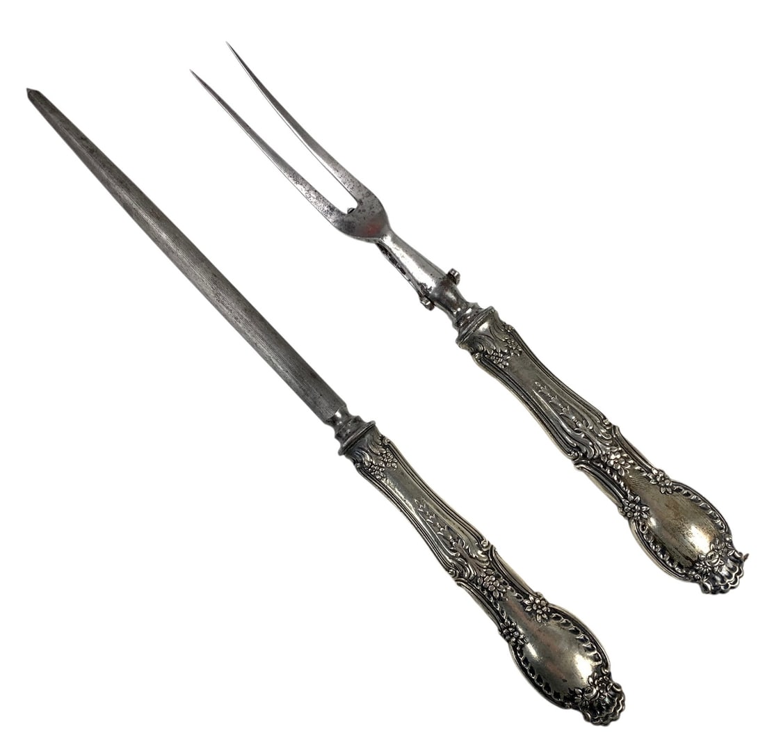 Antique Tiffany & Co. Sterling Silver Meat Fork & Knife Sharpener, Richelieu Pattern - #S9-3 (1 of 11)