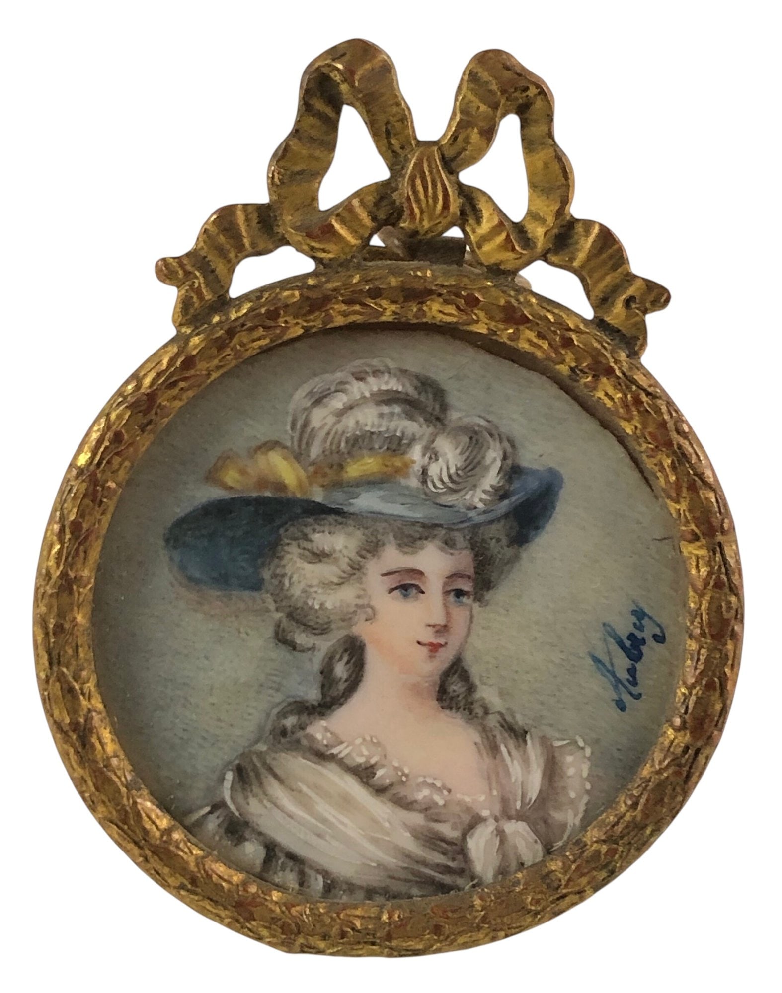 19th Century French Miniature Portrait Painting Of Noblewoman, Signed - #S4-2 (1 of 8)
