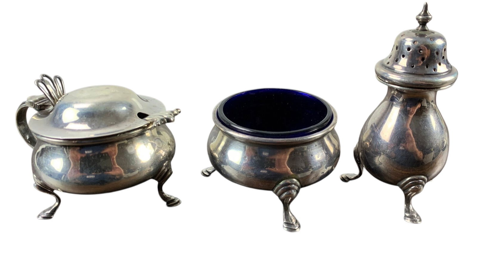 Antique Sterling Silver Cobalt Blue Glass Condiment Set (164.7 GRAMS) - #FS-6 (1 of 17)