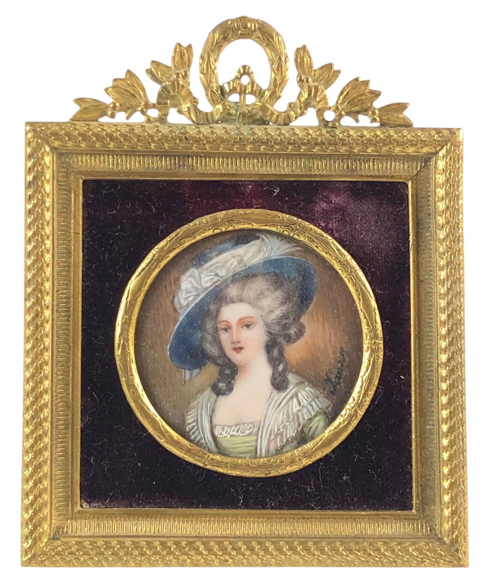 Antique French Miniature Portrait Painting Of A Lady, Signed - #S4-2 (1 of 9)