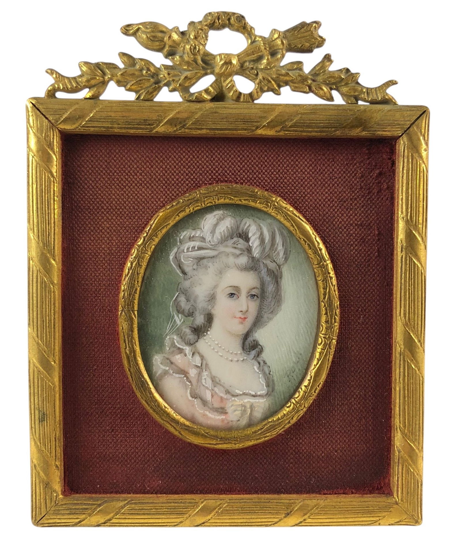 Antique French Miniature Portrait Painting Of A Lady, Signed - #S4-2 (1 of 8)