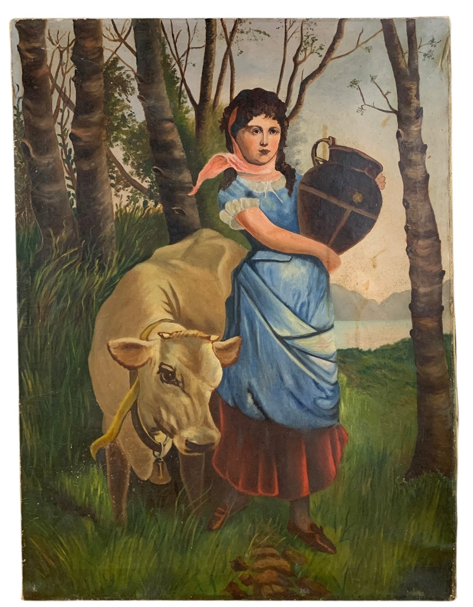 Sark Milkmaid Oil On Canvas Painting, (After) Edwin Douglas - #BR-5 (1 of 10)